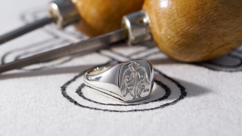 【Bespoke Order】Hand Engraved Pair Rectangle Signet Ring(Sv925) 「TS」_20 【Bespoke Order】Hand Engraved Pair Rectangle Signet Ring(Sv925) 「TS」_20