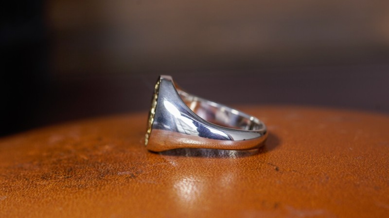 Hand engraved Brass×Silver Combination Signet Ring「KF」+「Elm tree with grapevines entwined, grapevine leaf, lotus flower」_5 Hand engraved Brass×Silver Combination Signet Ring「KF」+「Elm tree with grapevines entwined, grapevine leaf, lotus flower」_5