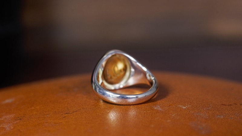 Hand engraved Brass×Silver Combination Signet Ring「KF」+「Elm tree with grapevines entwined, grapevine leaf, lotus flower」_6 Hand engraved Brass×Silver Combination Signet Ring「KF」+「Elm tree with grapevines entwined, grapevine leaf, lotus flower」_6