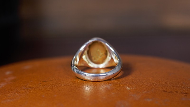 Hand engraved Brass×Silver Combination Signet Ring「KF」+「Elm tree with grapevines entwined, grapevine leaf, lotus flower」_7 Hand engraved Brass×Silver Combination Signet Ring「KF」+「Elm tree with grapevines entwined, grapevine leaf, lotus flower」_7
