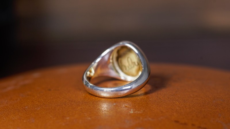 Hand engraved Brass×Silver Combination Signet Ring「KF」+「Elm tree with grapevines entwined, grapevine leaf, lotus flower」_9 Hand engraved Brass×Silver Combination Signet Ring「KF」+「Elm tree with grapevines entwined, grapevine leaf, lotus flower」_9