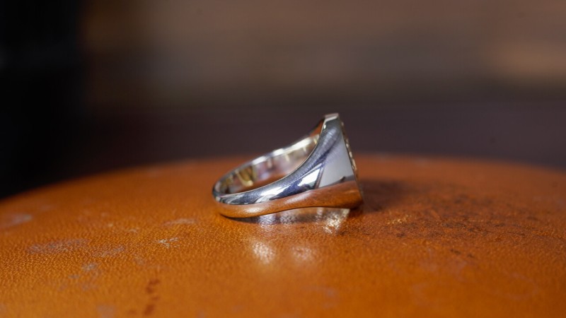 Hand engraved Brass×Silver Combination Signet Ring「KF」+「Elm tree with grapevines entwined, grapevine leaf, lotus flower」_10 Hand engraved Brass×Silver Combination Signet Ring「KF」+「Elm tree with grapevines entwined, grapevine leaf, lotus flower」_10