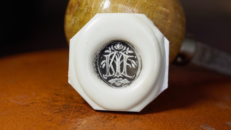 Hand engraved Brass×Silver Combination Signet Ring「KF」+「Elm tree with grapevines entwined, grapevine leaf, lotus flower」_4 Hand engraved Brass×Silver Combination Signet Ring「KF」+「Elm tree with grapevines entwined, grapevine leaf, lotus flower」_4