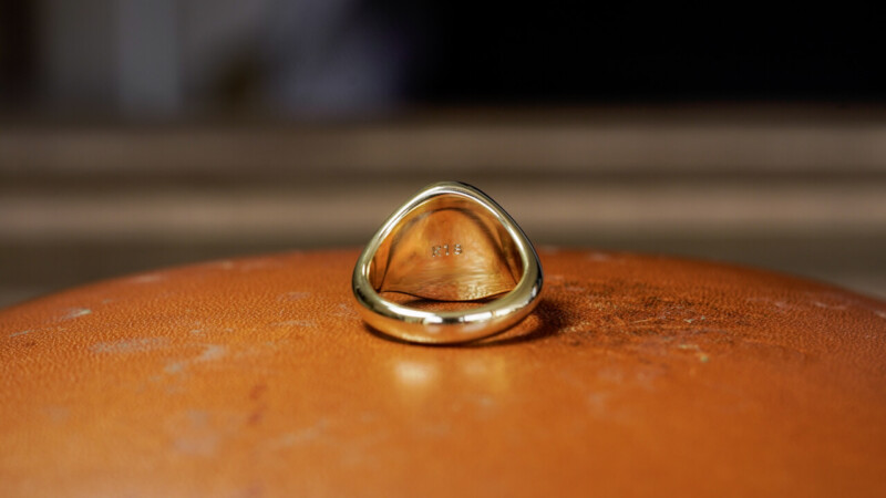 Hand Engraved Oval Signet Ring(K18YG) 「E+模様」_10