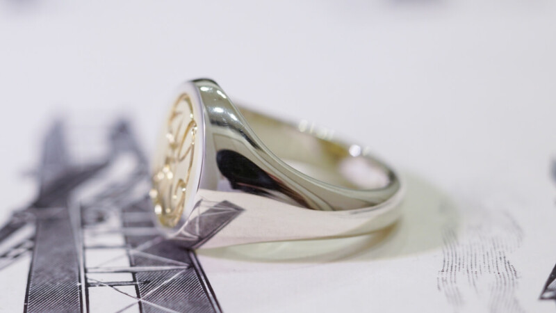 【Semi-custom made】Hand Engraved Brass×Silver Combination Signet Ring(L) 「DH」_6