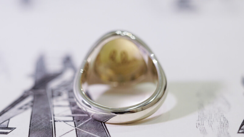 【Semi-custom made】Hand Engraved Brass×Silver Combination Signet Ring(L) 「DH」_8