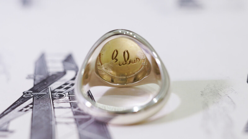 【Semi-custom made】Hand Engraved Brass×Silver Combination Signet Ring(L) 「DH」_9