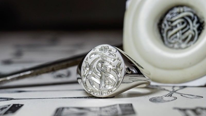 【Pair Signet Rings】 Hand Engraved Oval Signet Rings (Sv925) 「TS」 +「Acanthus pattern,Chopsticks」_2 【Pair Signet Rings】 Hand Engraved Oval Signet Rings (Sv925) 「TS」 +「Acanthus pattern,Chopsticks」_2