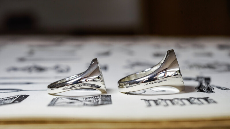 【Pair Signet Rings】 Hand Engraved Oval Signet Rings (Sv925) 「TS」 +「Acanthus pattern,Chopsticks」_8 【Pair Signet Rings】 Hand Engraved Oval Signet Rings (Sv925) 「TS」 +「Acanthus pattern,Chopsticks」_8