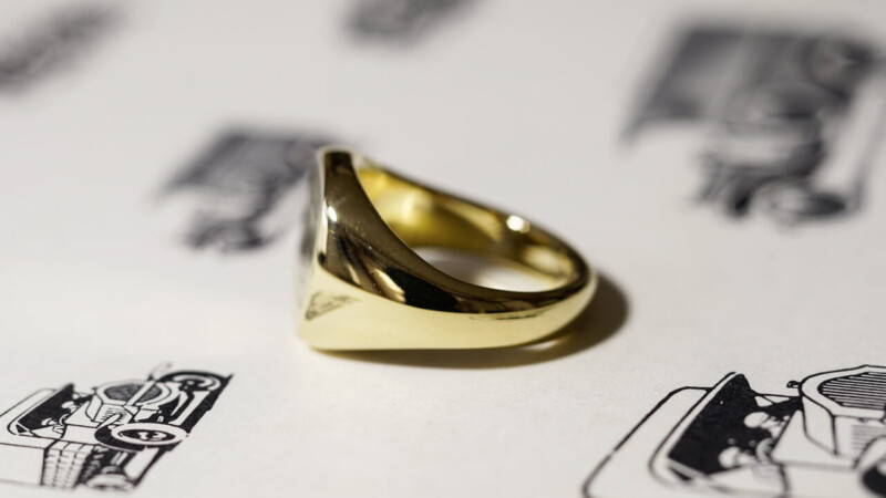 【Bespoke Order】Machine carved Mellow Square(13mm×13mm) Signet Ring(18ct Yellow Gold)_4