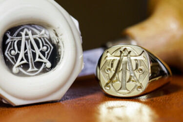 Hand Engraved Mellow Square Signet Ring(Brass)「OAT」 Hand Engraved Mellow Square Signet Ring(Brass)「OAT」