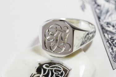 【Semi-custom made】Hand Engraved Octagon Signet Ring(Sv925) 「TY」 【Semi-custom made】Hand Engraved Octagon Signet Ring(Sv925) 「TY」
