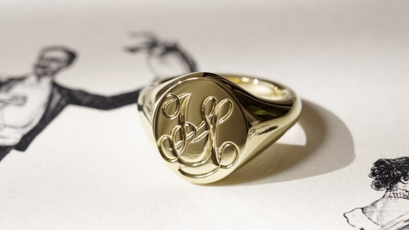 【Semi-custom made】Hand Engraved Pair Oval Signet Ring(Brass)「HA」「SH」_4 【Semi-custom made】Hand Engraved Pair Oval Signet Ring(Brass)「HA」「SH」_4