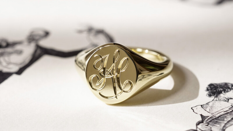 【Semi-custom made】Hand Engraved Pair Oval Signet Ring(Brass)「HA」「SH」_3 【Semi-custom made】Hand Engraved Pair Oval Signet Ring(Brass)「HA」「SH」_3