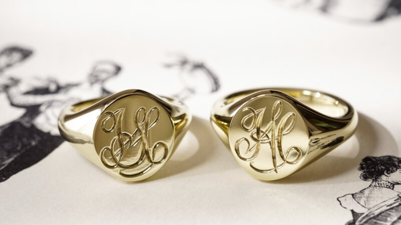 【Semi-custom made】Hand Engraved Pair Oval Signet Ring(Brass)「HA」「SH」 【Semi-custom made】Hand Engraved Pair Oval Signet Ring(Brass)「HA」「SH」