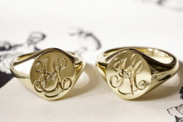 【Semi-custom made】Hand Engraved Pair Oval Signet Ring(Brass)「HA」「SH」 【Semi-custom made】Hand Engraved Pair Oval Signet Ring(Brass)「HA」「SH」