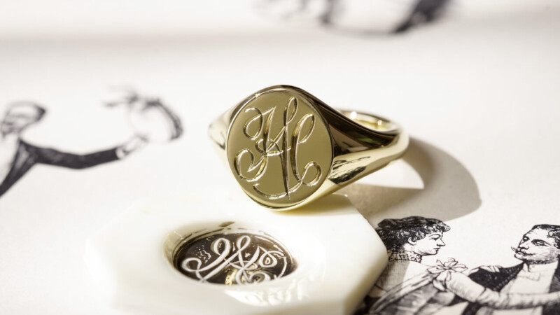 【Semi-custom made】Hand Engraved Pair Oval Signet Ring(Brass)「HA」「SH」_5 【Semi-custom made】Hand Engraved Pair Oval Signet Ring(Brass)「HA」「SH」_5
