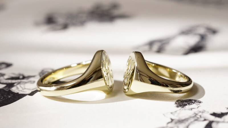 【Semi-custom made】Hand Engraved Pair Oval Signet Ring(Brass)「HA」「SH」_7 【Semi-custom made】Hand Engraved Pair Oval Signet Ring(Brass)「HA」「SH」_7