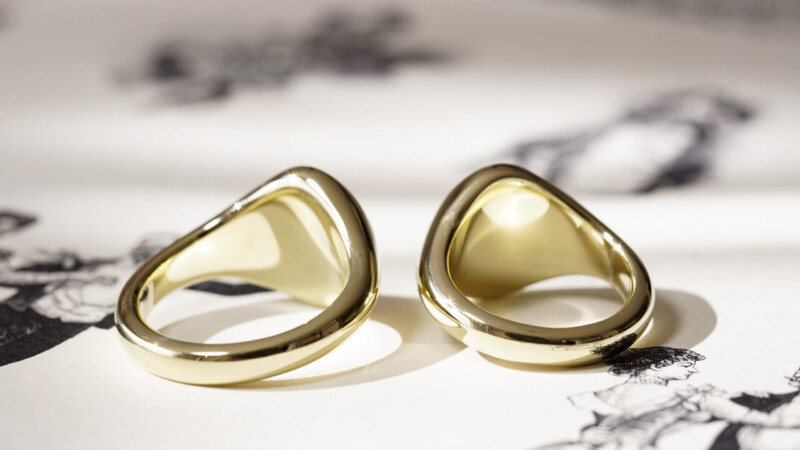 【Semi-custom made】Hand Engraved Pair Oval Signet Ring(Brass)「HA」「SH」_8 【Semi-custom made】Hand Engraved Pair Oval Signet Ring(Brass)「HA」「SH」_8