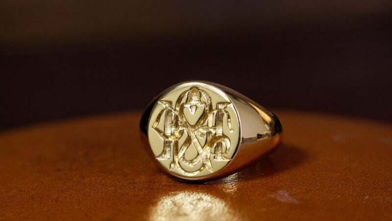 Hand Engraved Circle Signet Ring「HOPE,Bell」(K18YG)_5