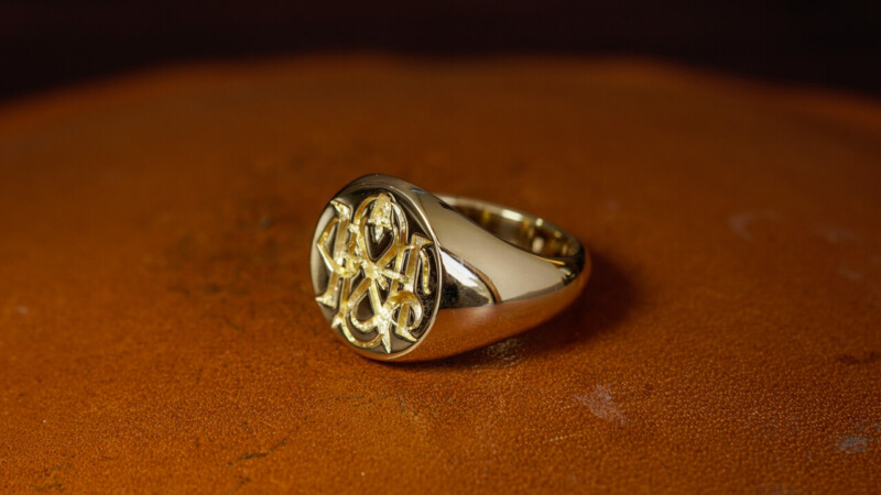 Hand Engraved Circle Signet Ring「HOPE,Bell」(K18YG)_8