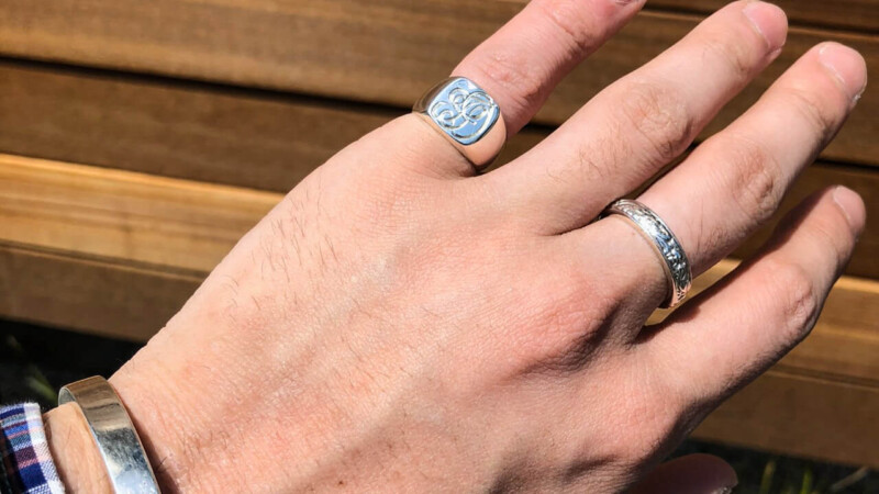 【Bespoke Order】Hand Engraved 10mm Square Signet Ring(Sv925) 「TD」_10