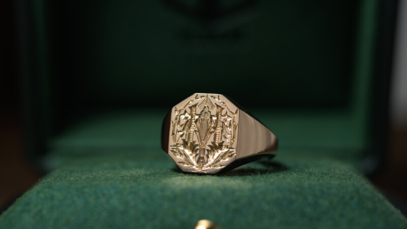 Hand Engraved Octagon Signet Ring(K9YG)「林(漢字)+万年筆+竹+松」_8 Hand Engraved Octagon Signet Ring(K9YG)「林(漢字)+万年筆+竹+松」_8