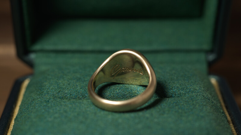 Hand Engraved Oval Signet Ring(K14YG) 「K+家紋(西六条家藤)+太陽」+「Strentle(裏面彫刻)」_14 Hand Engraved Oval Signet Ring(K14YG) 「K+家紋(西六条家藤)+太陽」+「Strentle(裏面彫刻)」_14