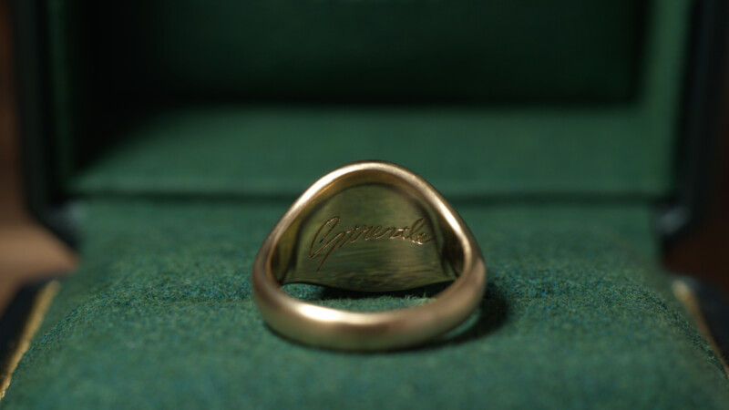 Hand Engraved Oval Signet Ring(K14YG) 「K+家紋(西六条家藤)+太陽」+「Strentle(裏面彫刻)」_13 Hand Engraved Oval Signet Ring(K14YG) 「K+家紋(西六条家藤)+太陽」+「Strentle(裏面彫刻)」_13
