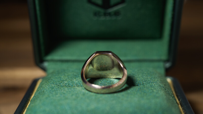 Hand Engraved Octagon Signet Ring(K9YG)「M＋アザミ」_12