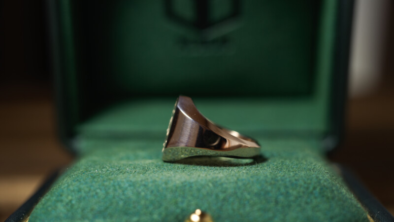 Hand Engraved Octagon Signet Ring(K9YG)「M＋アザミ」_6