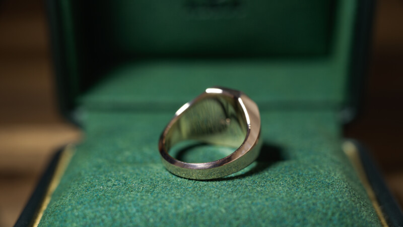 Hand Engraved Octagon Signet Ring(K9YG)「M＋アザミ」_9
