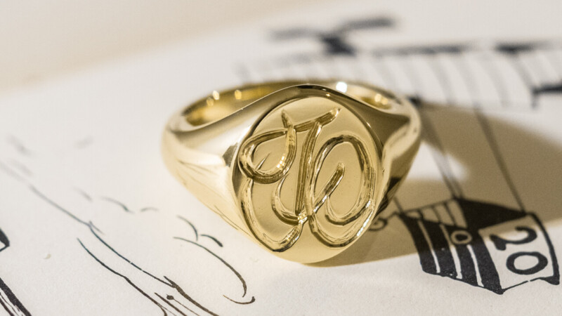 【Semi-custom made】Hand Engraved Oval Signet Ring(Brass) 「TO」_4