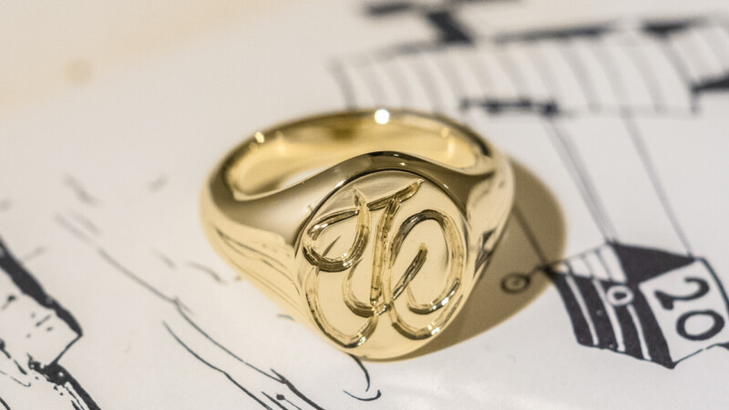 【Semi-custom made】Hand Engraved Oval Signet Ring(Brass) 「TO」_5