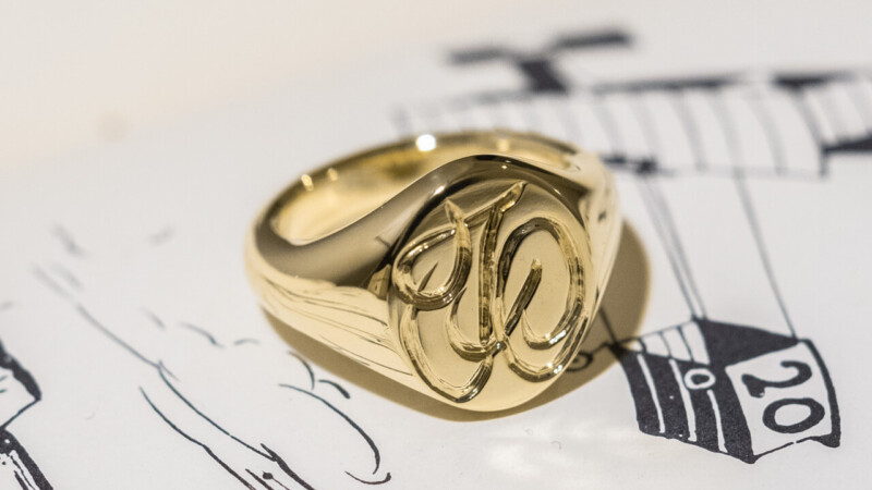 【Semi-custom made】Hand Engraved Oval Signet Ring(Brass) 「TO」_6