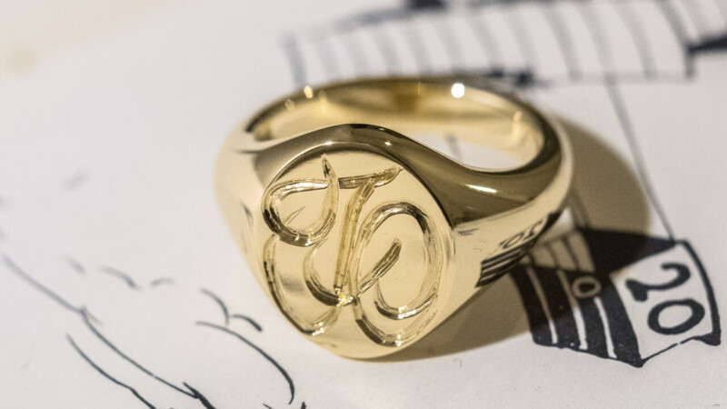 【Semi-custom made】Hand Engraved Oval Signet Ring(Brass) 「TO」_2
