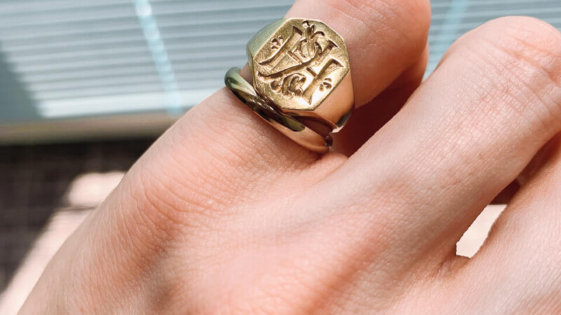 【Semi-custom made】Hand Engraved Octagon Signet Ring(18ct Yellow Gold(K18YG)) 「KH」_10 【Semi-custom made】Hand Engraved Octagon Signet Ring(18ct Yellow Gold(K18YG)) 「KH」_10