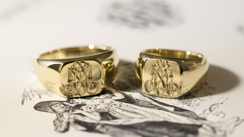 【Bespoke Order】Hand Engraved Pair Square Signet Ring(Brass) 「MA」 【Bespoke Order】Hand Engraved Pair Square Signet Ring(Brass) 「MA」