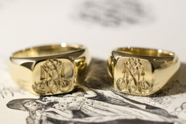 【Bespoke Order】Hand Engraved Pair Square Signet Ring(Brass) 「MA」 【Bespoke Order】Hand Engraved Pair Square Signet Ring(Brass) 「MA」