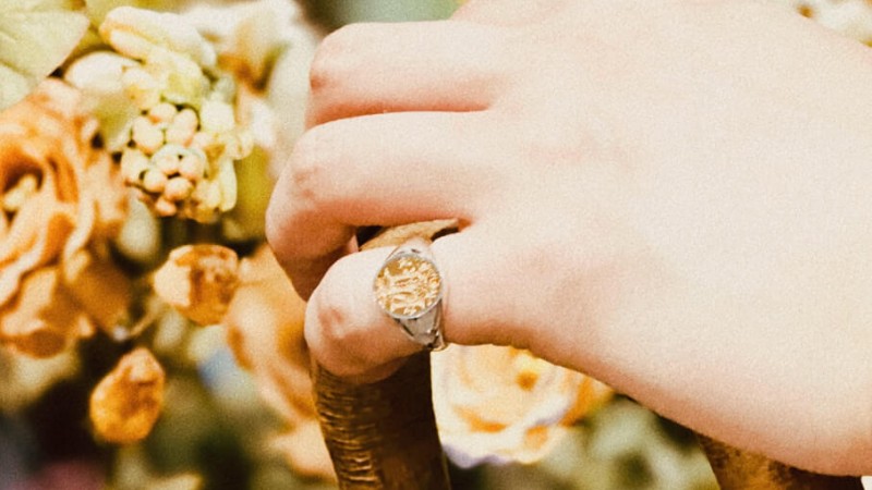 Hand engraved Brass×Silver Combination Signet Ring「KF」+「Elm tree with grapevines entwined, grapevine leaf, lotus flower」_12 Hand engraved Brass×Silver Combination Signet Ring「KF」+「Elm tree with grapevines entwined, grapevine leaf, lotus flower」_12