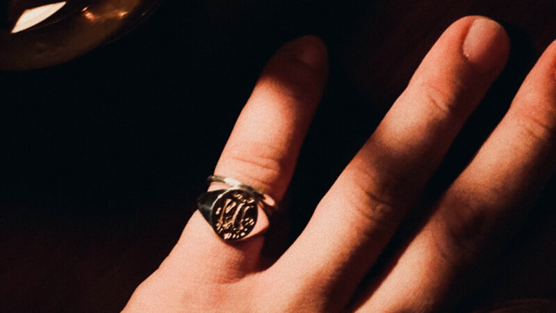 Hand engraved Brass×Silver Combination Signet Ring「KF」+「Elm tree with grapevines entwined, grapevine leaf, lotus flower」_15 Hand engraved Brass×Silver Combination Signet Ring「KF」+「Elm tree with grapevines entwined, grapevine leaf, lotus flower」_15