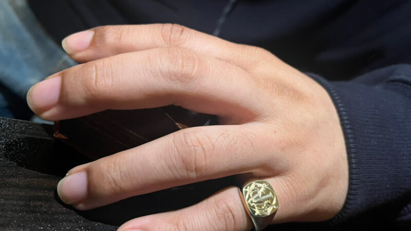 Hand Engraved Mellow Square Signet Ring(Brass)「OAT」_12 Hand Engraved Mellow Square Signet Ring(Brass)「OAT」_12
