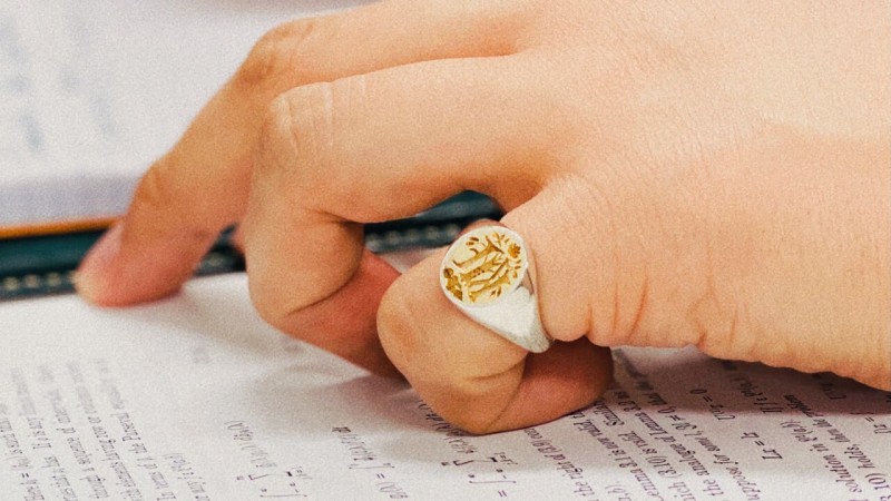 Hand engraved Brass×Silver Combination Signet Ring「KF」+「Elm tree with grapevines entwined, grapevine leaf, lotus flower」_13 Hand engraved Brass×Silver Combination Signet Ring「KF」+「Elm tree with grapevines entwined, grapevine leaf, lotus flower」_13